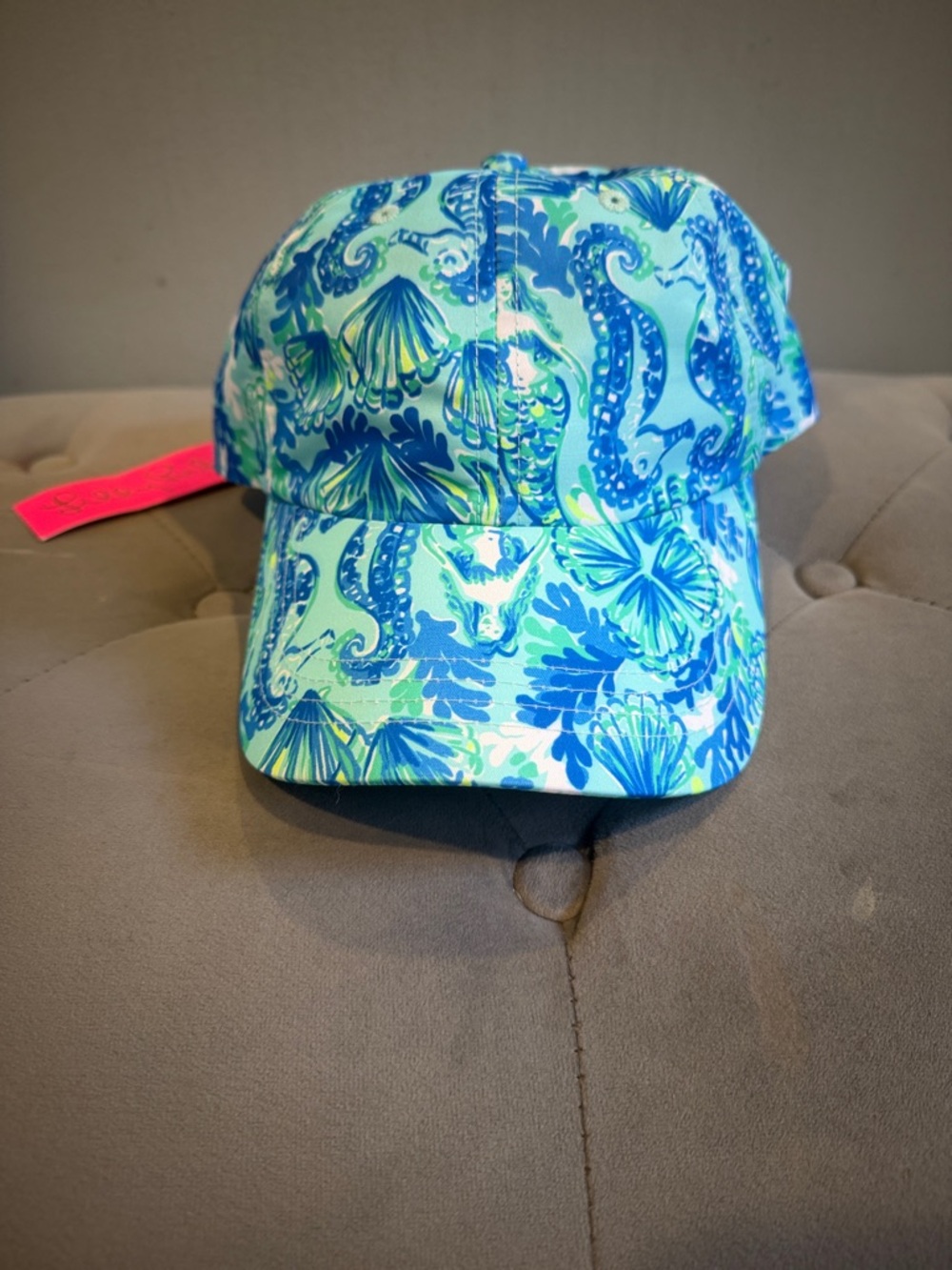 Lilly Pulitzer NWT Seahorse and Mermaid Print Blue & Aqua Baseball Cap